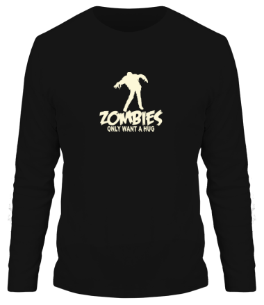 Мужская футболка длинный рукав Zombies only want a hug glow