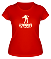 Женская футболка Zombies only want a hug glow фото
