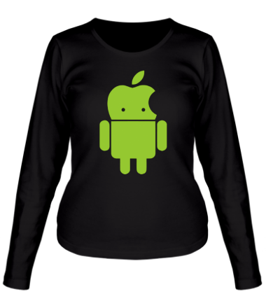 Женская футболка длинный рукав Андроид яблокоголовый