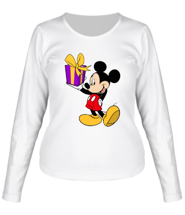 Женская футболка длинный рукав Микки Маус с подарком