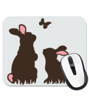 Коврик для мыши Зайцы и бабочка фото