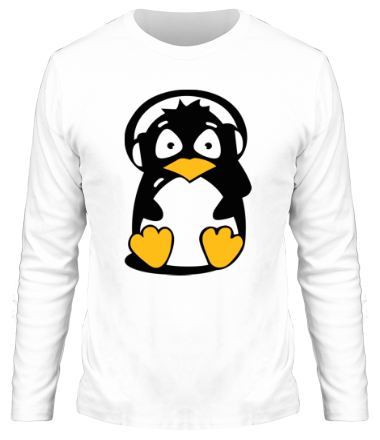Мужская футболка длинный рукав Пингвин в наушниках