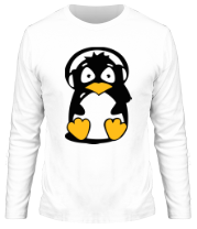 Мужская футболка длинный рукав Пингвин в наушниках фото