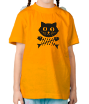 Детская футболка Кот и  скелет рыбы фото