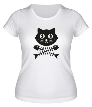 Женская футболка Кот и  скелет рыбы