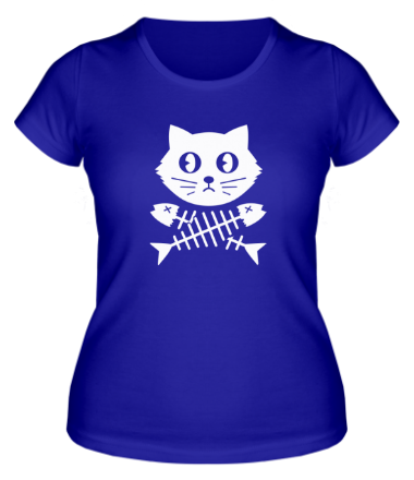 Женская футболка Кот и  скелет рыбы