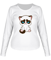 Женская футболка длинный рукав Недовольный котенок фото