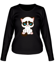 Женская футболка длинный рукав Недовольный котенок фото
