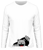 Мужская футболка длинный рукав Медведь вылезает из футболки фото