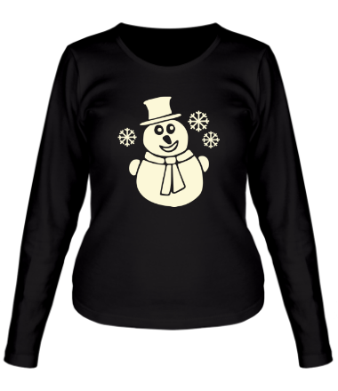 Женская футболка длинный рукав Веселый снеговик (свет)
