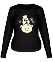 Женская футболка длинный рукав Веселый снеговик (свет) фото