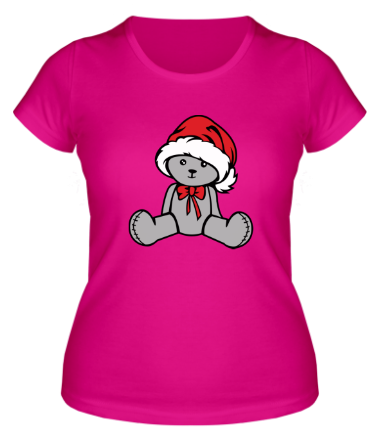 Женская футболка Мишка в новогодней шапочке