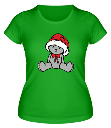 Женская футболка Мишка в новогодней шапочке