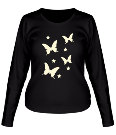Женская футболка длинный рукав Бабочки glow