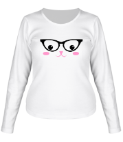 Женская футболка длинный рукав Кошка в очках фото