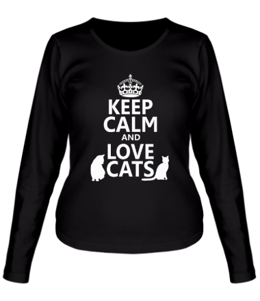 Женская футболка длинный рукав Keep calm and love cats.