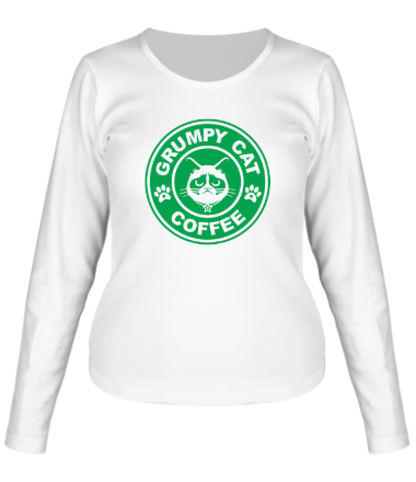 Женская футболка длинный рукав Grumpy cat coffee