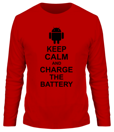 Мужская футболка длинный рукав Keep calm and charge the battery (android)