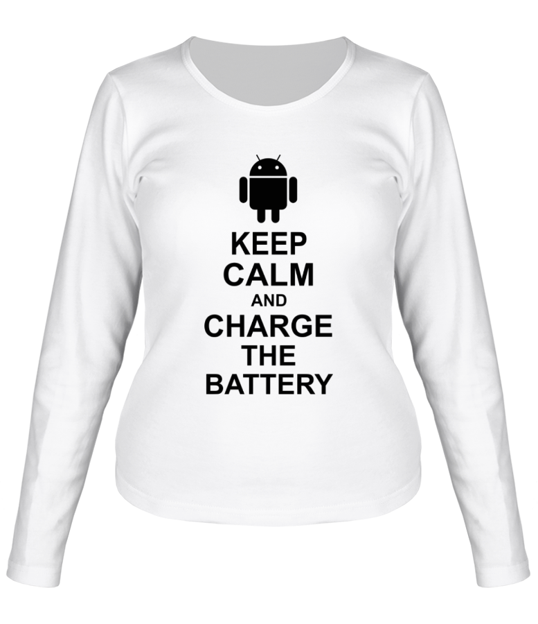 Женская футболка длинный рукав Keep calm and charge the battery (android)