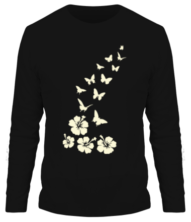 Мужская футболка длинный рукав Бабочки и цветы (свет)