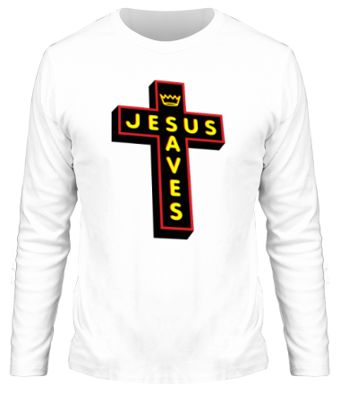 Мужская футболка длинный рукав Jesus Saves_3D