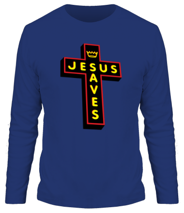 Мужская футболка длинный рукав Jesus Saves_3D