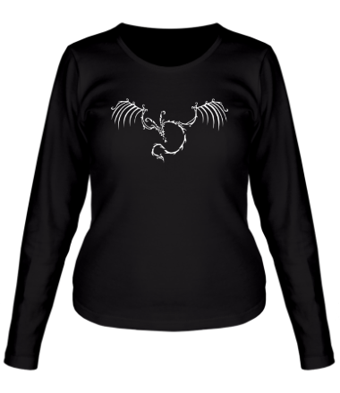 Женская футболка длинный рукав Тату - скелет дракона