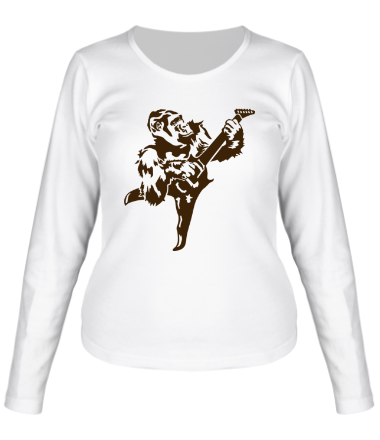 Женская футболка длинный рукав Горила с электрогитарой