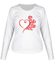 Женская футболка длинный рукав Сердце с цветами фото
