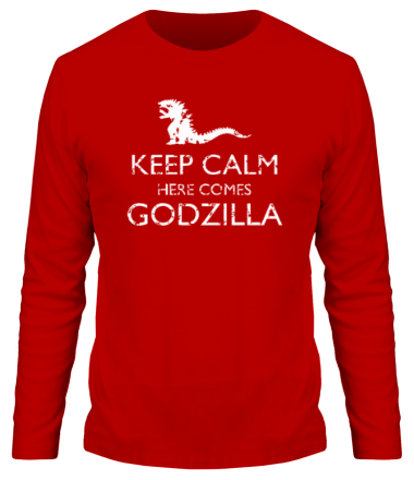 Мужская футболка длинный рукав Keep Calm here comes Godzilla