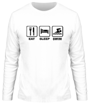Мужская футболка длинный рукав Еда Сон Плавание фото