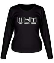 Женская футболка длинный рукав Eat sleep train фото