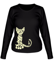 Женская футболка длинный рукав Кот мумия (свет) фото