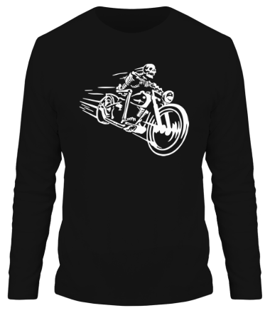Мужская футболка длинный рукав Скелет на мотоцикле