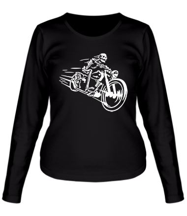 Женская футболка длинный рукав Скелет на мотоцикле