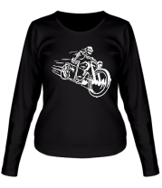 Женская футболка длинный рукав Скелет на мотоцикле фото