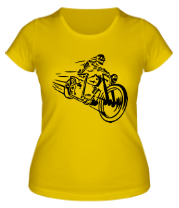 Женская футболка Скелет на мотоцикле фото