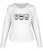 Женская футболка длинный рукав Eat sleep code (Ешь, Спи, Программируй) фото