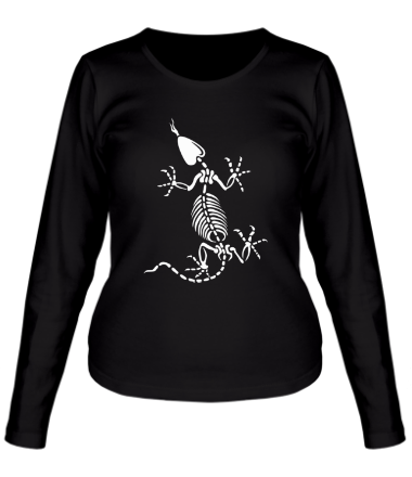 Женская футболка длинный рукав Ящерка скелет