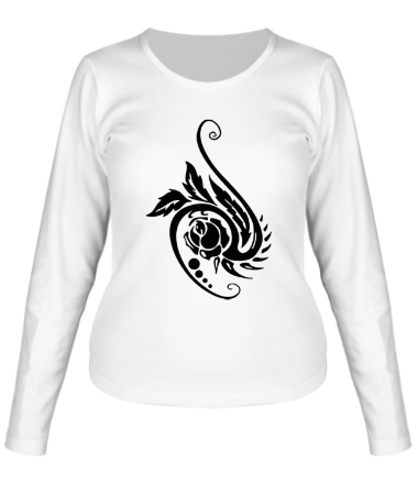 Женская футболка длинный рукав Цветок в тату стиле