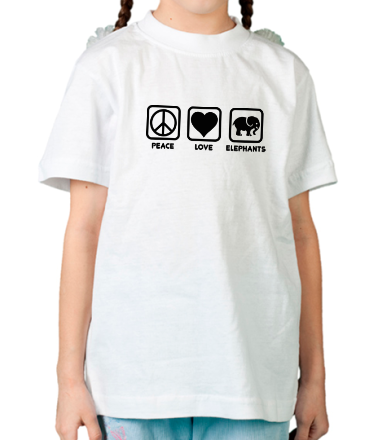 Детская футболка Peace love elephants