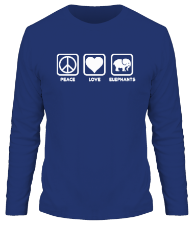 Мужская футболка длинный рукав Peace love elephants