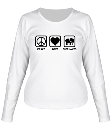 Женская футболка длинный рукав Peace love elephants