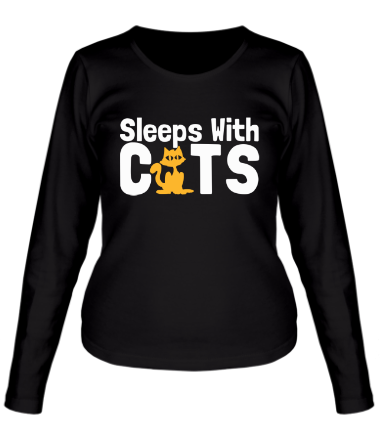 Женская футболка длинный рукав Sleeps with cats