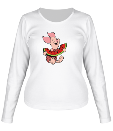 Женская футболка длинный рукав Пятачок с арбузом