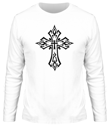 Мужская футболка длинный рукав Готический крест в тату стиле