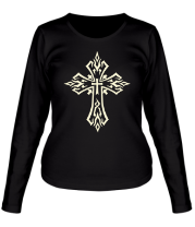 Женская футболка длинный рукав Готический крест в тату стиле (свет) фото