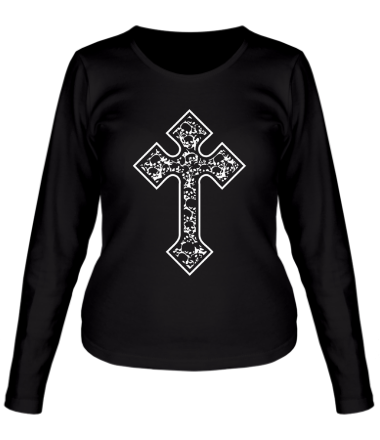 Женская футболка длинный рукав Готический крест с черепами