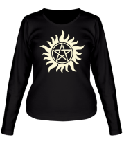 Женская футболка длинный рукав Огненная пентаграмма (свет) фото