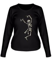 Женская футболка длинный рукав Танцующий скелет (свет) фото